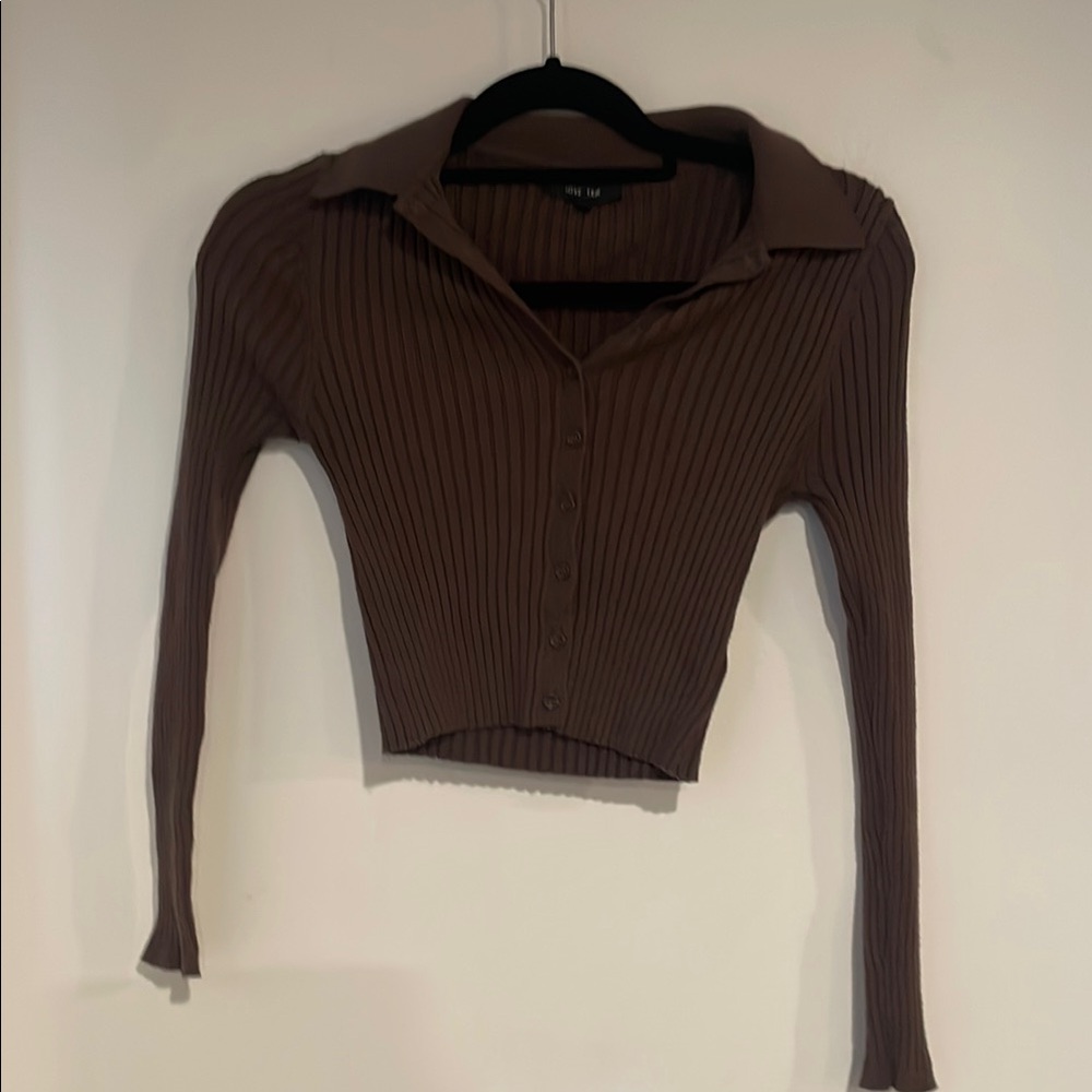 Love Tree Sz Small Brown Ribbed Long Sleeve Top